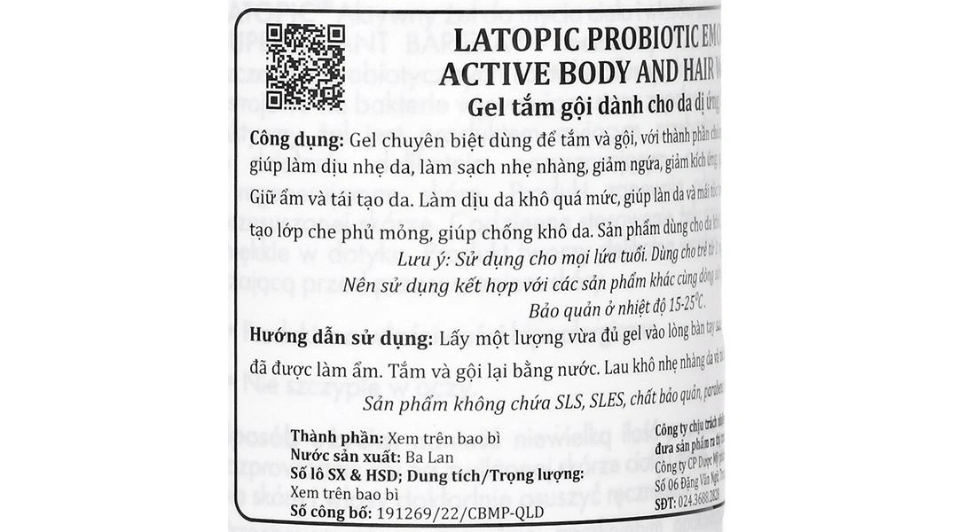 Gel tắm gội toàn thân Latopic Probiotic Emollient cho da dị ứng chai 400ml - 4